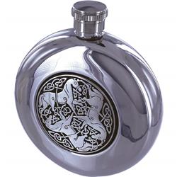 5 Oz Round Stainless Steel Flask With Celtic Horse Medallion