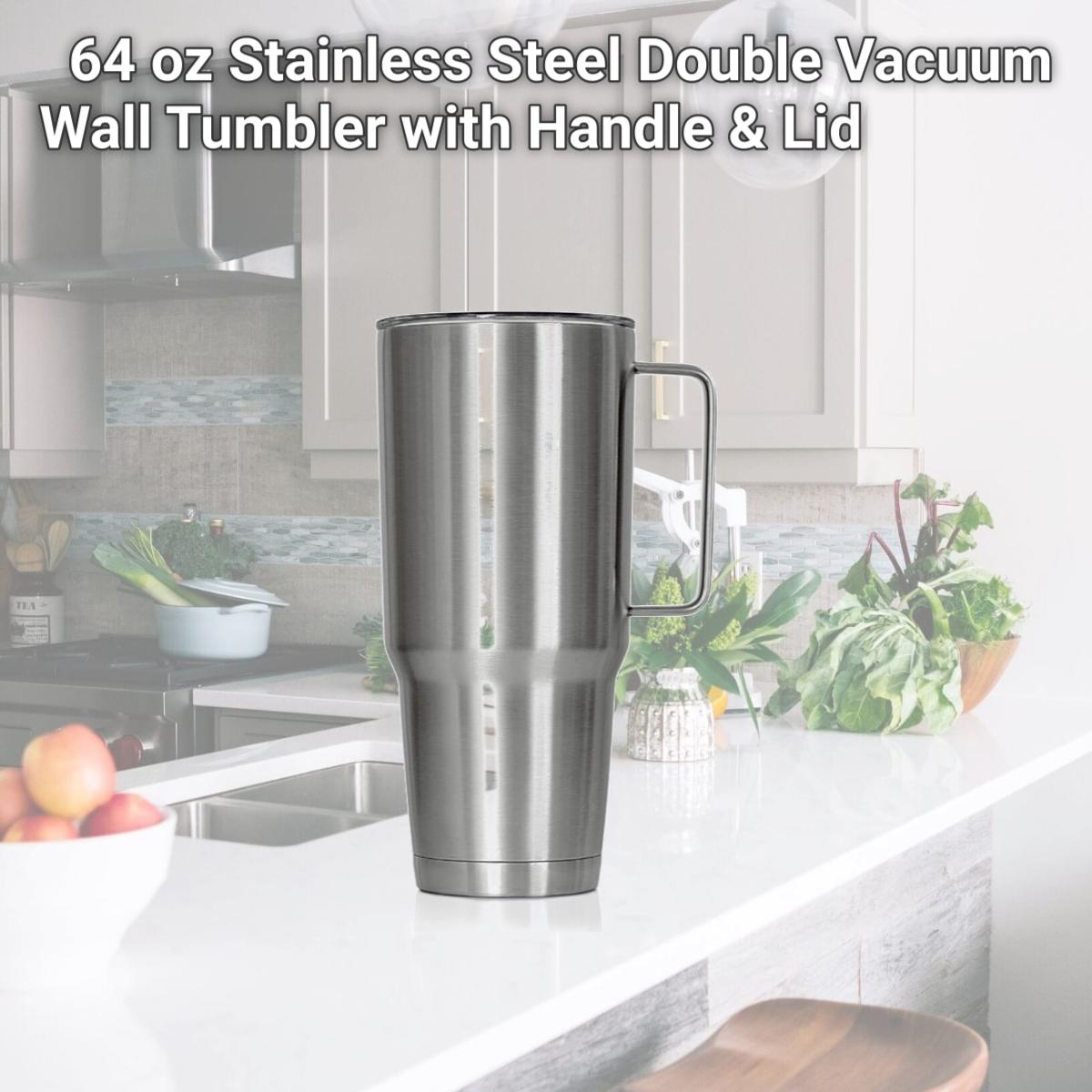 Picture of MAXAM KTXTUM64H 64 oz Stainless Steel Double Vacuum Wall Tumbler with Handle & Lid