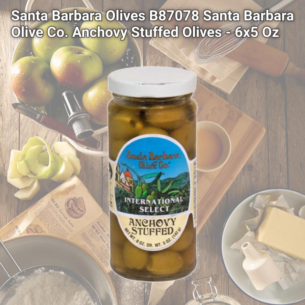 Picture of Santa Barbara Olives B87078 Santa Barbara Olive Co. Anchovy Stuffed Olives - 6x5 Oz