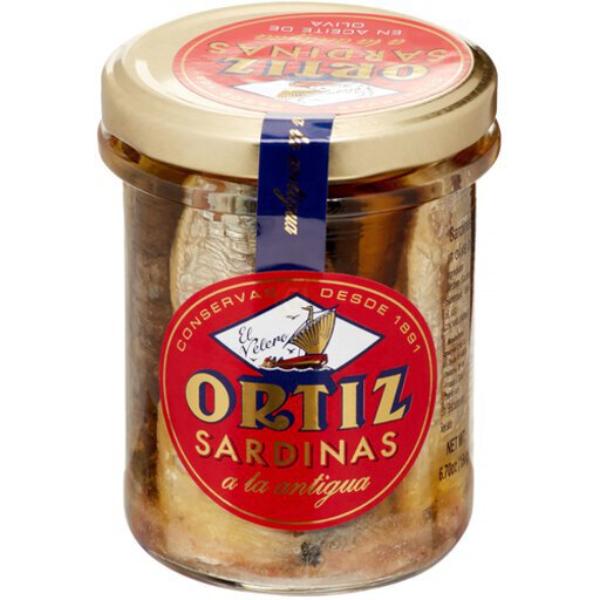 Ortiz Sardines A La Antigua in Olive Oil, Skin On, 6.7 oz Glass Jar