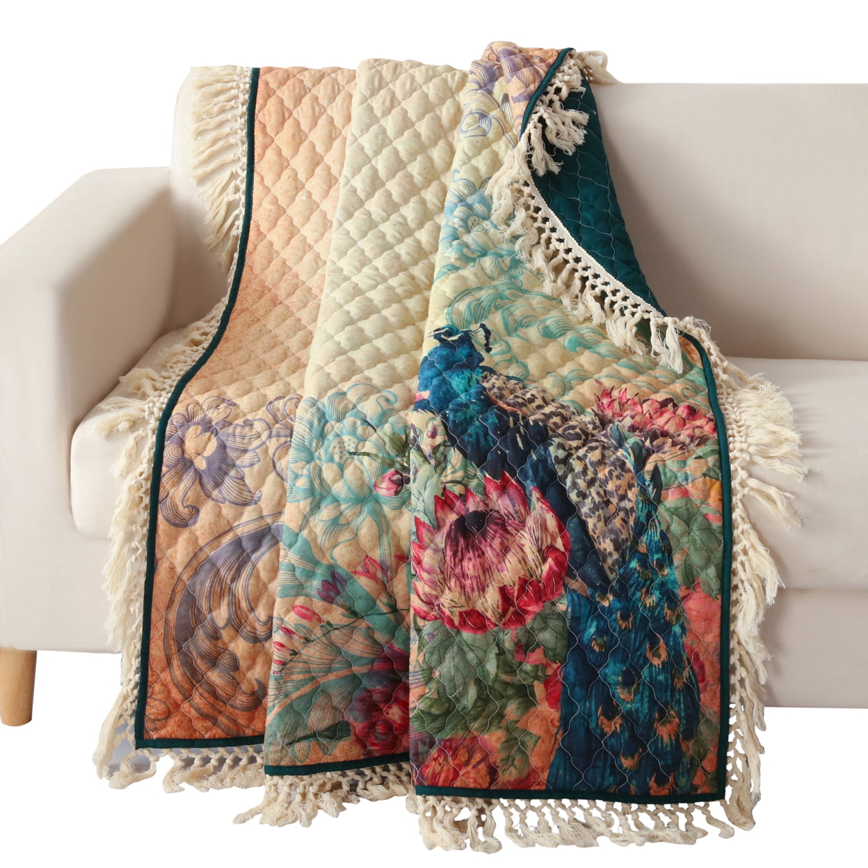 UPC 192551915244 product image for BM294298 60 in. UFA Quilted Microfiber Peacock & Floral Design Throw Blanket, | upcitemdb.com