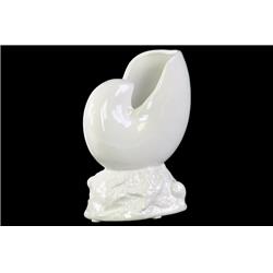 Bm133072 Porcelain Nautilus Seashell Sculpture On Coastal Base - White - 5.5 X 3 X 6.5 In.