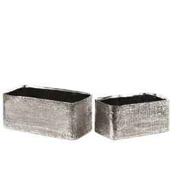 Bm134111 Electroplated Ceramic Rectangular Planter - Silver - 9.75 X 5.5 X 4.5 In. - Set Of 2