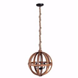 Bm154663 Wood Cutout Sphere Chandelier With Rope Hanger, Brown