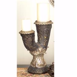 Bm154710 Traditional Style Artistic Resin Candlestick Holder, Gold & Bronze