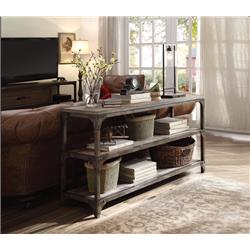 Console Table With 2 Shelves, Brown & Antique Silver