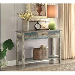 32 X 16 X 42 In. Beautiful Console Table, Antique Oak & Teal Blue