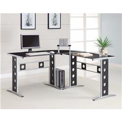Bm156229 29.5 X 59 X 23.5 In. Captivating L Shape Black Computer Desk With Silver Frame