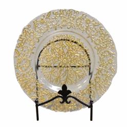 Bm156686 Impeccable Glass Charger Plates With Floral Pattern, Clear & Gold