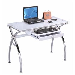 Bm158743 Prevailing Computer Desk, Silver & White Glass