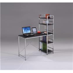 Bm158748 Computer Desk With Shelves, Black & Chrome Silver