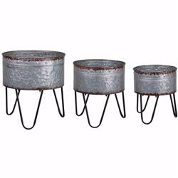 Bm154147 Preferable Acoma Galvanized Metal Tubs, Gray - Set Of 3