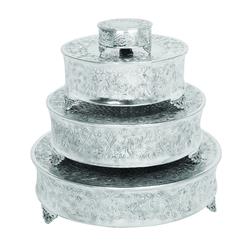 Bm00213 Aluminum Cake Stand For Stylish Host, Polished Silver & Gray - Set Of 4