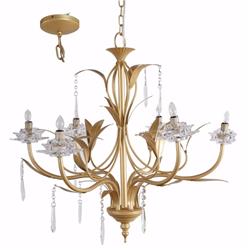 Glamorous Nature Inspired 6- Light Chandelier, Gold & Clear