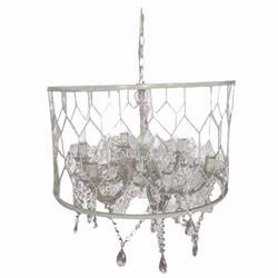 Bm154189 Drum Shaped Chandelier With Hanging Crystals, White