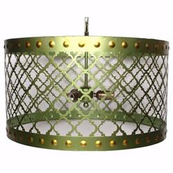 Bm154192 Elegant Drum Shaped Metal Chandelier With Bulb Holders, Green