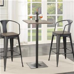 Bm160794 Industrial Square Metal Bar Table With Wooden Top, Black