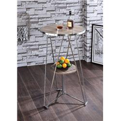 Bm157249 Modern Bar Table, Gray Oak & Chrome Silver