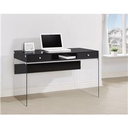 Bm159096 Elegant Metal Writing Desk With Glass Sides, Clear & Black