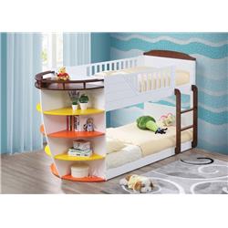 Bm163494 Wooden Twin & Twin Bunk Bed With Storage Shelves, White & Chocolate