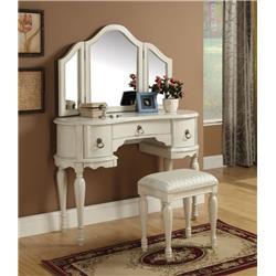 Bm163522 Wooden Vanity Desk With 3 Drawers & Stool, White