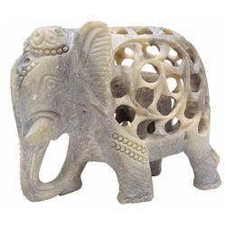 Stone Elephant Mom With Baby In Tummy Statue, White