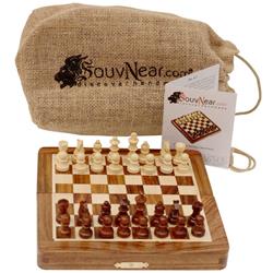 Handmade Portable Chess Game Magnetic Folding Board In Fine Rosewood, Brown