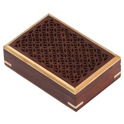 Rectangular Jewelry Box, Keepsake, Trinket Box With Jali Work & Brass Inlays