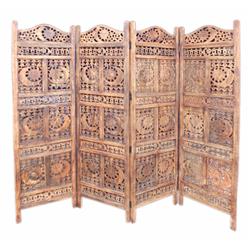 Carved Screen Sun & Moon, Wood - Room Divider
