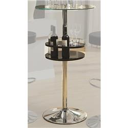 Bm69380 45.25 X 23.5 X 23.5 In. Round Bar Table With Tempered Glass Top & Storage, Black & Chrome