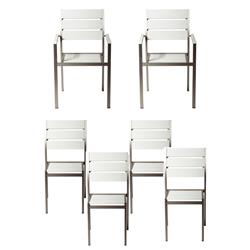 Bm172094 Metal Chairs With Slated Back - Gray & White, Set Of 6