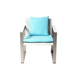 Bm172111 30 X 26 X 28 In. Anodized Aluminum Upholstered Cushioned Chair With Rattan - White & Turquoise