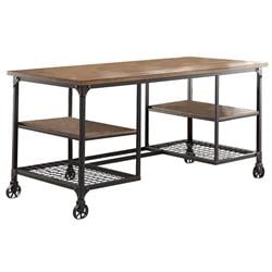 Bm174352 30 X 60 X 28 In. Metallic Writing Desk With Wooden Top & Shelves - Brown & Black