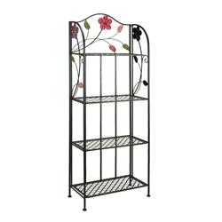 Bm05340 Four Tier Open Iron Shelf With Floral & Scroll Work Accents, Black - 68 X 12 X 25 In.