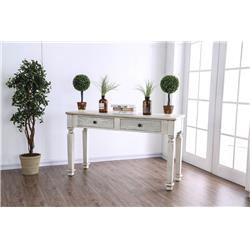 Bm183128 Wooden Sofa Table With Carved Turned Legs, Antique White - 30 X 52 X 18 In.