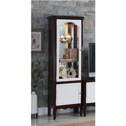 Bm185338 Single Glass Door Wooden Curio Cabinet With Mirrored Back Panel, Brown & White - 78 X 18 X 25.75 In.