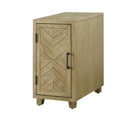 Bm186409 Solid Wood One Door Side Table With Metal Bar Handle, Light Oak Brown - 24 X 20 X 12 In.
