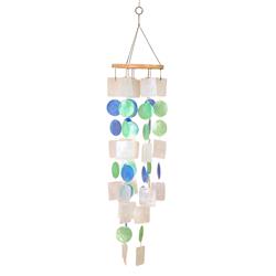 Bm02690 Coastal Inspired Wind Chime With Wooden Round Top & Ring Handle, Multi Color - 22 X 5 X 5 In.
