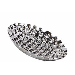 Bm180504 Ceramic Concave Tray With Perforated Pattern, Chrome & Silver - Small - 2.25 X 12 X 12 In.