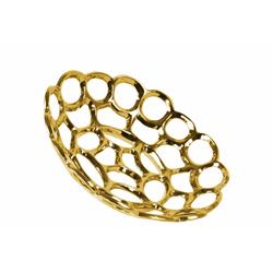 Bm180506 Ceramic Concave Tray With Perforated & Chain-link Pattern, Chrome Gold - Small - 2.75 X 12.5 X 12.5 In.