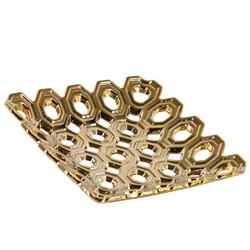 Bm180510 Ceramic Perforated Circle Patterned Square Concave Tray, Chrome Gold - 2.5 X 12 X 12 In.