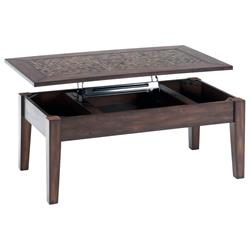 Bm183565 Wood & Metal Cocktail Table With Mosaic Tile Inlayed Lift-top, Brown - 19 X 48 X 26 In.
