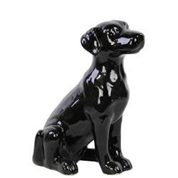 Bm180564 Sitting Hound Dog Figurine In Ceramic, Glossy, Black - 13 X 6.5 X 8.5 In.