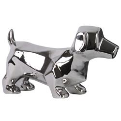 Bm180579 Geometrically Carved Standing Dachshund Dog Figurine In Ceramic, Silver - 5.75 X 3.75 X 10 In.