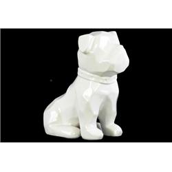 Bm180580 Geometrically Carved Sitting British Bulldog Figurine In Ceramic, White - 8 X 4 X 5.5 In.