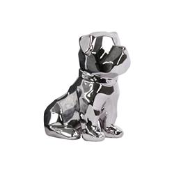 Bm180581 Geometrically Carved Sitting British Bulldog Figurine In Ceramic, Silver - 8 X 4 X 5.5 In.
