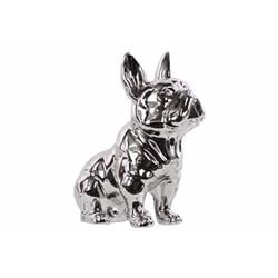 Bm179336 Ceramic Sitting French Bulldog Figurine With Pricked Ears, Silver - 9 X 4.5 X 8 In.