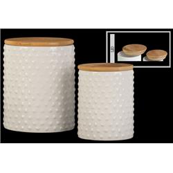 Bm180693 Round Ceramic Canister With Pimpled Pattern, Set Of 2 - White - 6.75 X 5.25 X 5.25 In.