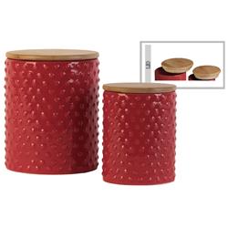 Bm180695 Round Ceramic Canister With Pimpled Pattern, Set Of 2 - Red - 6.75 X 5.25 X 5.25 In.