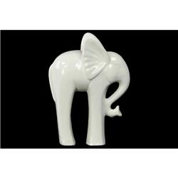 Bm181968 Standing Ceramic Elephant Figurine With Long Legs, Glossy White - 8.25 X 3.5 X 6.5 In.